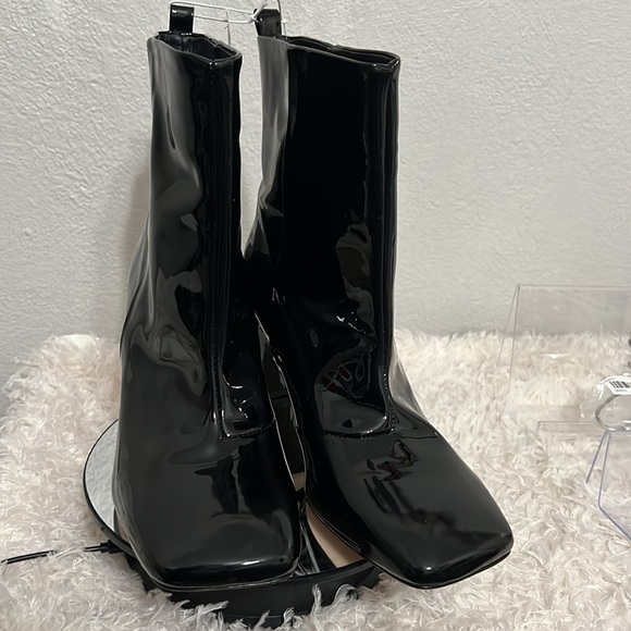 New Good American Square toe Patent Leather Ankle Boots Black Size 8.5 - Picture 2 of 8